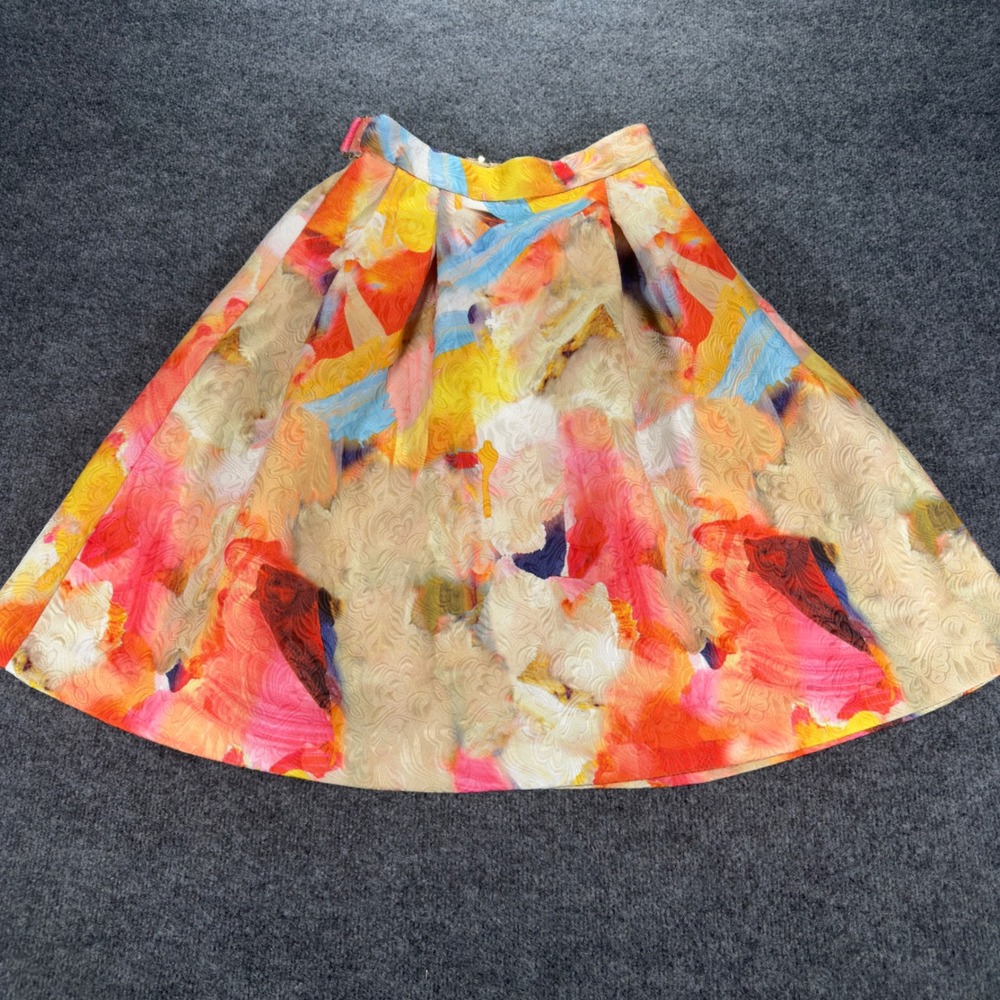 H&M Skirt Floral Abstract Jacquard A-Line Pleated Mini 6 Multi Color Womens Art